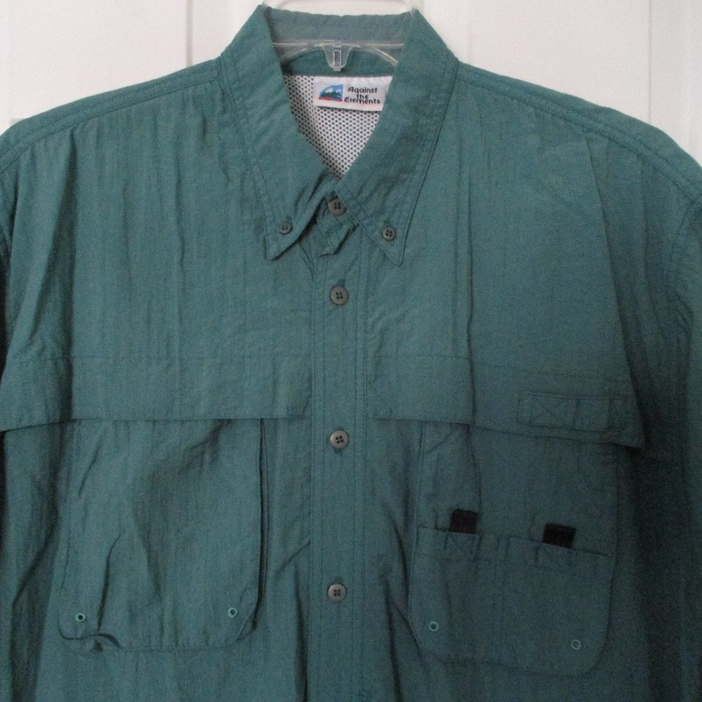 Against the Elements Mens S/S Emerald Green Nylon Vented Fishing Shirt - Size XL